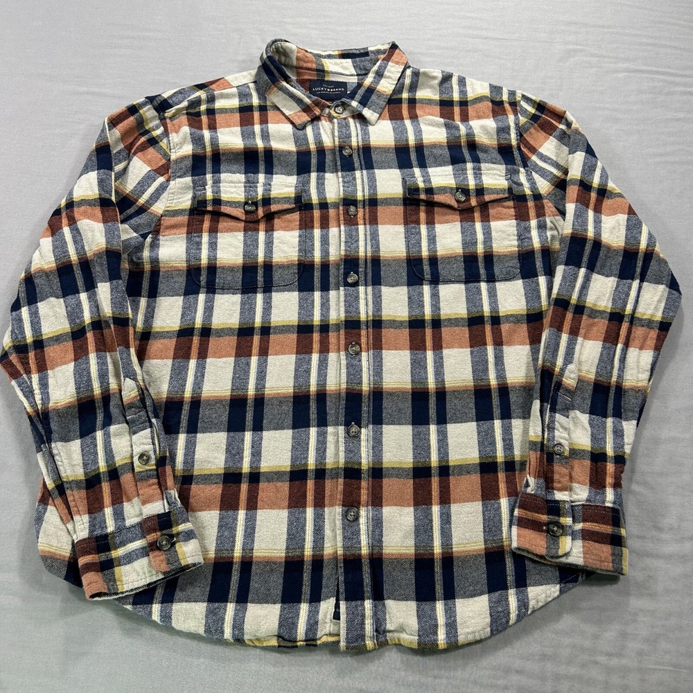 Lucky Brand Shirt Mens XL Blue Red Plaid Flannel Button Up Casual Preppy Adult